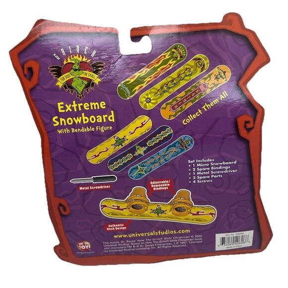 THE GRINCH ACTION FIGURE EXTREME SNOWBOARD W/ BENDABLE FIGURE 2000 Vintage BNIB - Picture 2 of 2